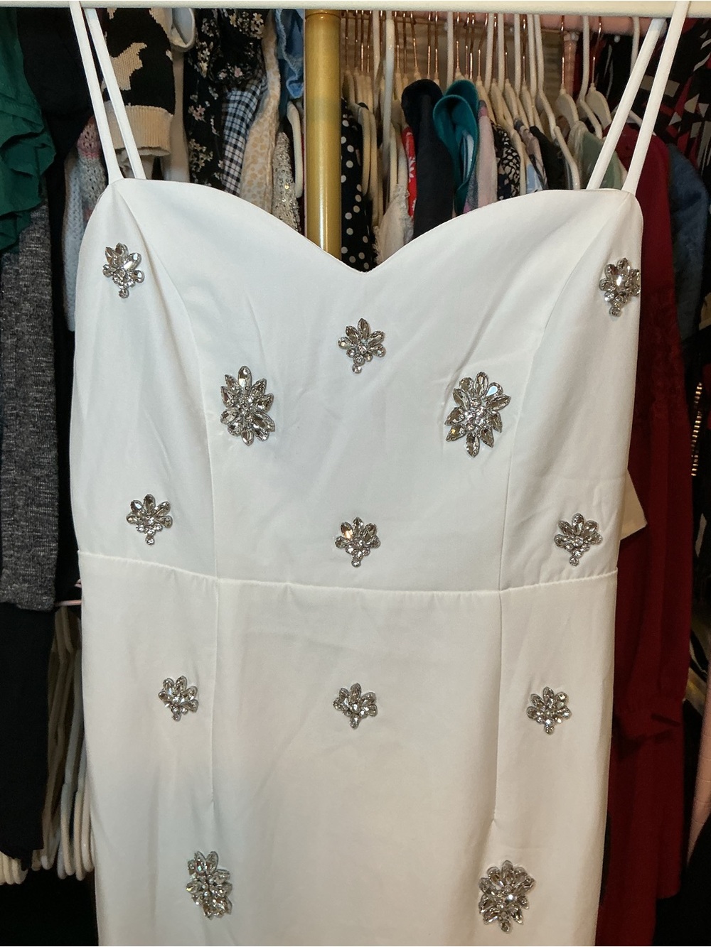 White Embellished Spaghetti-Strap Evening Gown - Picture 12 of 15